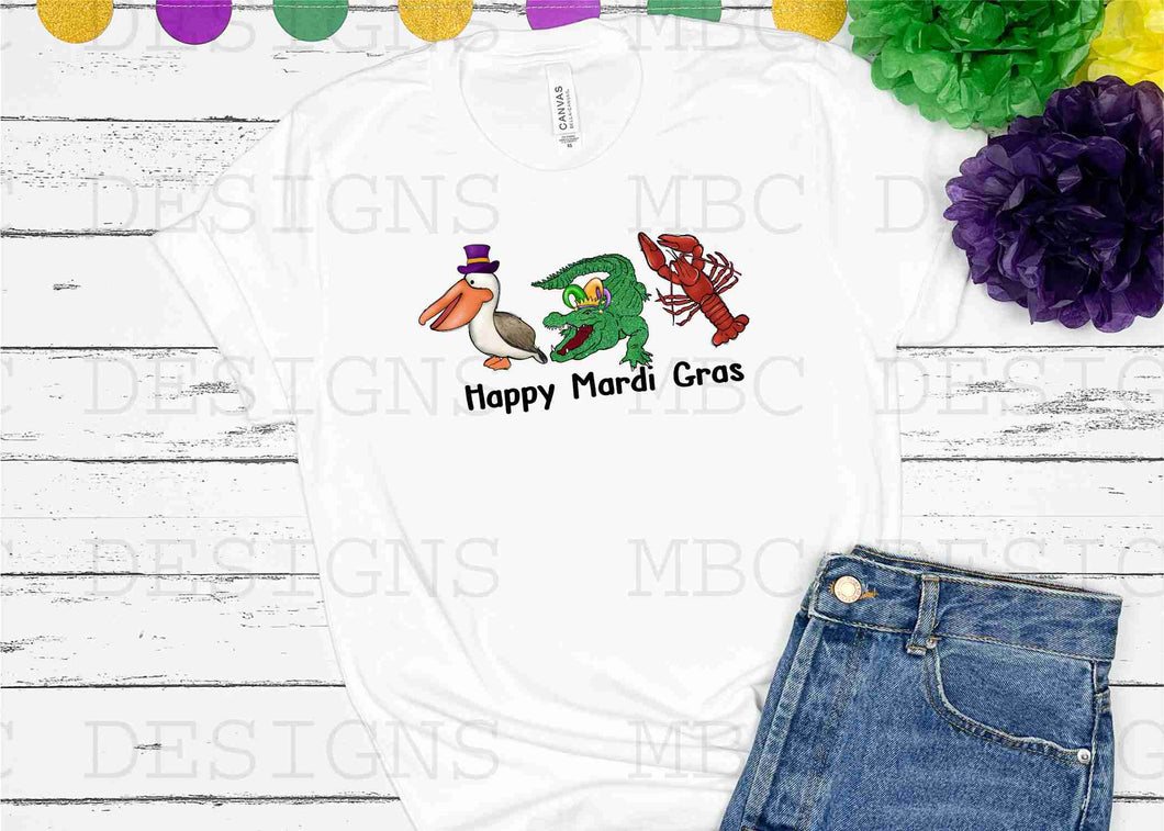 Happy Mardi Gras (Pelican, Alligator, Crawfish)-Toddler Sizing