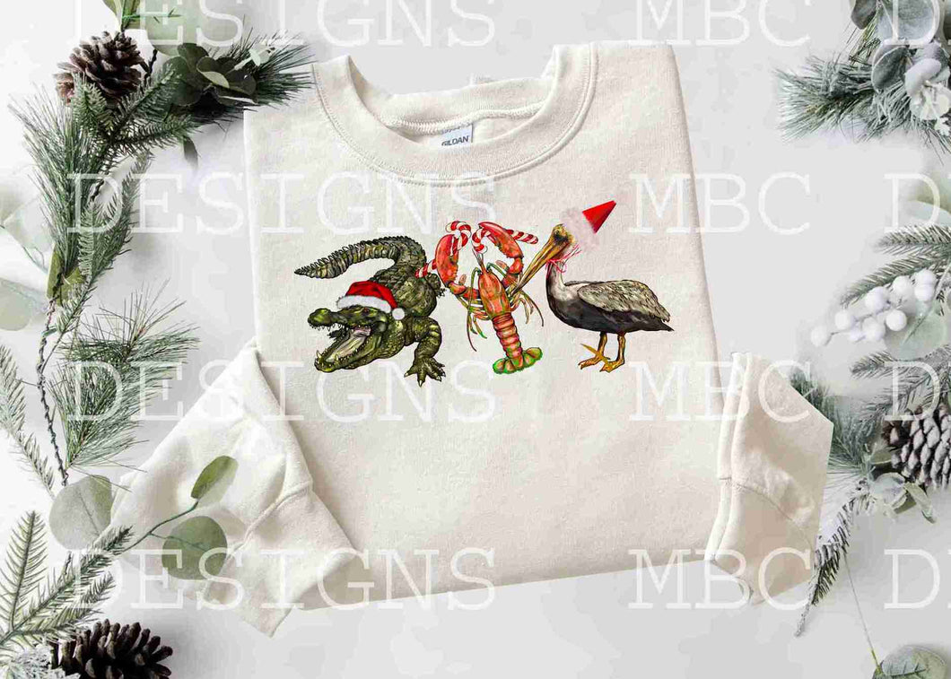 Alligator, Crawfish and Pelican w/ Santa Hats-Adult Sizing