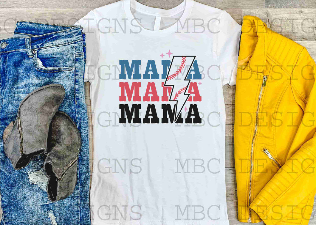 Mama-Stacked w/ Baseball Lightening Bolt-Adult Sizing