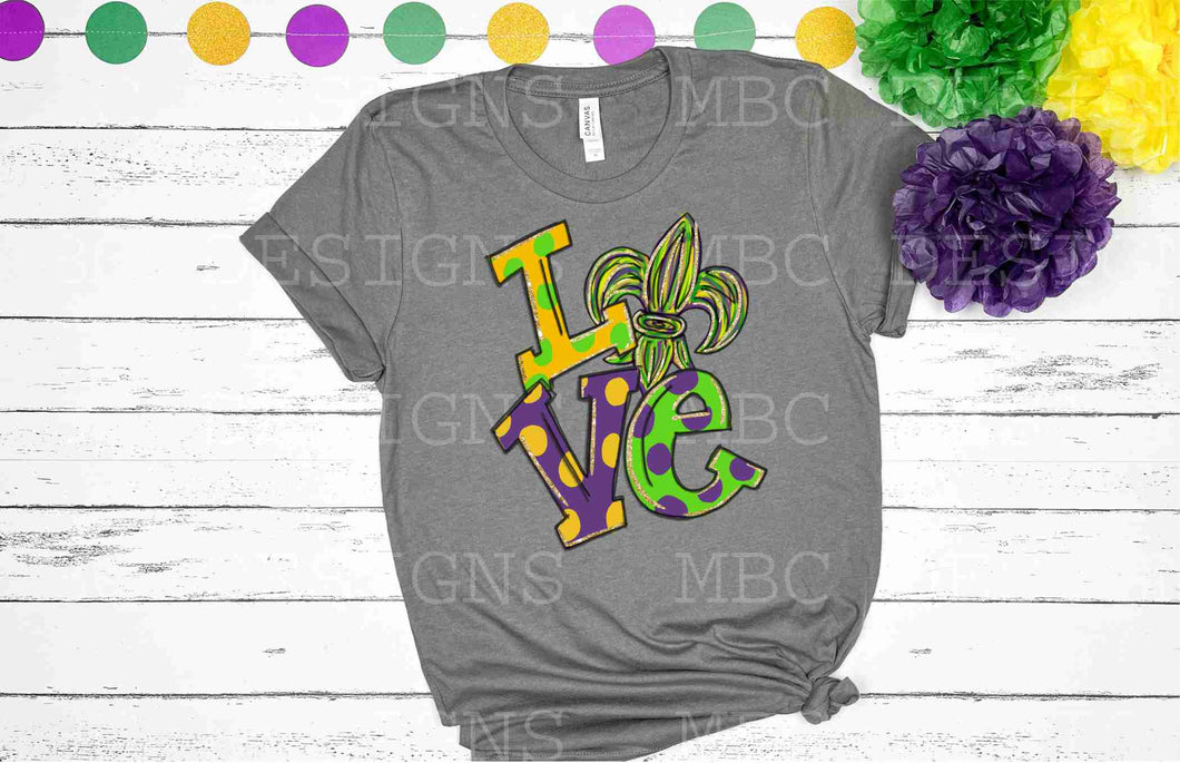 LOVE Mardi Gras w/ Fleur De Lis-Infant Sizing